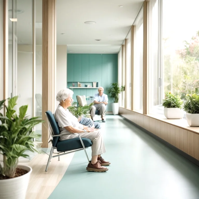 Senior receiving hydrotherapy in indoor pool at Eldarion Sanatorium